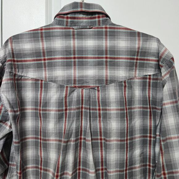 Roper Shirt Men's Medium Plaid Gray White Red Long Sleeve Western Flap Pockets - Picture 8 of 9